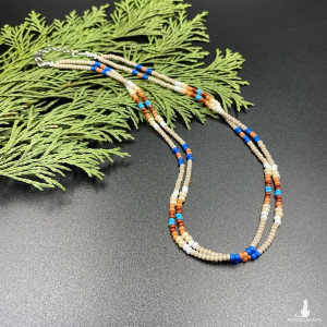 Krótki podwójny koralikowy naszyjnik beżowy, kolorowy #1111