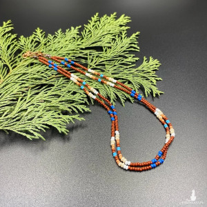 Krótki podwójny koralikowy naszyjnik brązowy #1067