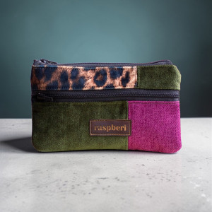 Różowo-zielono-grafitowy portfelik panterka