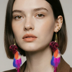 Kolczyki  długie pióra I kwiaty