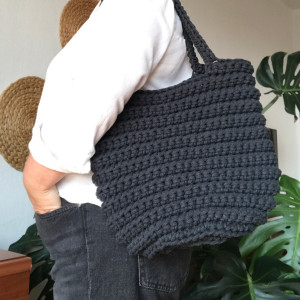 Torebka damska,na ramię, koszyk ze sznurka grafitowy.