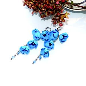 Długie Kolczyki Kwiatowe Blossom – Niebieskie | Lekkie Kolczyki z Pianki Handmade