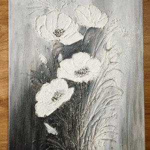 NOWOCZESNY OBRAZ STRUKTURALNY Z WIDOCZNĄ TEKSTURĄ 3D - "SREBRZYSTY SZYK" (dostawa gratis)