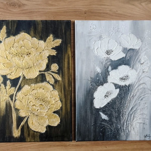 ELEGANCKI DYPTYK STRUKTURALNY Z WIDOCZNĄ TEKSTURĄ 3D - "SREBRO i ZŁOTO" 60x40cm (dostawa gratis)