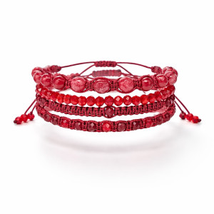 Zestaw 4 Bransoletek Szczęścia - Czerwony Kwarc i Makrama