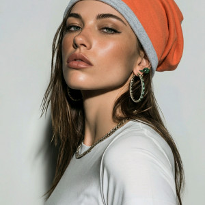 Czapka  damska Wiosenna szaro pomarańczowa