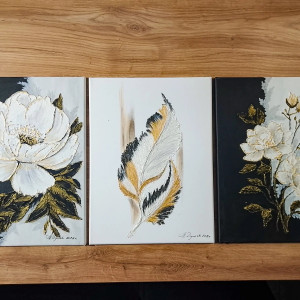 TRYPTYK GLAMOUR "ZŁOTO I CZERŃ" – Nowoczesne Obrazy Strukturalne 90/110x40cm (darmowa dostawa)