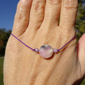 Bransoletka regulowana Opal różowy Ussingit Rękodzieło kamienie naturalne