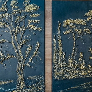 DYPTYK STRUKTURALNY GORDYJSKI GLAMOUR - LUKSUSOWE OBRAZY z TEKSTURĄ 3D, ELEGANCKA CZERŃ ZE SZLACHETNYM ZŁOTEM