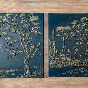 DYPTYK STRUKTURALNY GORDYJSKI GLAMOUR - LUKSUSOWE OBRAZY z TEKSTURĄ 3D, ELEGANCKA CZERŃ ZE SZLACHETNYM ZŁOTEM