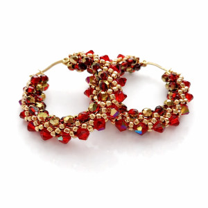 Czerwono-Złote Kolczyki Koła "Siam AB" z Kryształów Preciosa