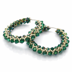 Kolczyki Koła z Kryształów Preciosa i Koralików - AURA Emerald