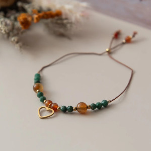 Bransoletka z sercem ✧ awenturyn i agat indyjski