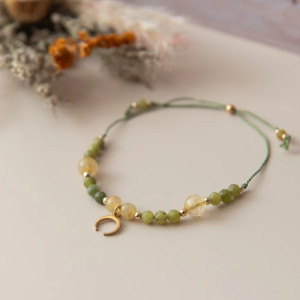 Bransoletka z księżycem ✧ jadeit kanadyjski i kwarc z rutylem
