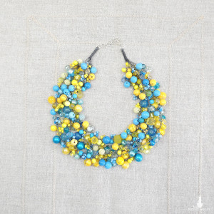 7060 niebieski, żółty naszyjnik statement, kolia, korale