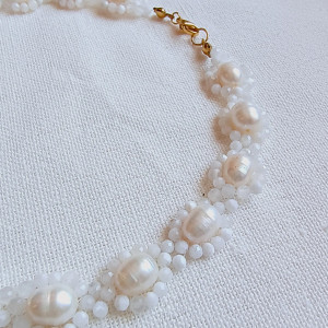 Choker z Pereł i Kamienia Księżycowego - Łabędź