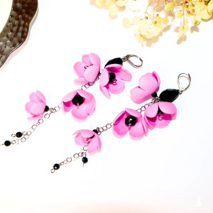 Długie Kolczyki Kwiatowe Blossom – Różowe | Lekkie Kolczyki z Pianki Handmade