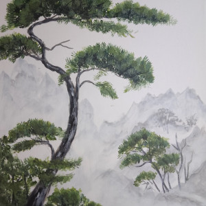 PEJZAŻ AKRYLOWY RĘCZNIE MALOWANY NA PŁÓTNIE "PÓŁCIENIE CISZY" - 30x24cm (darmowa dostawa)