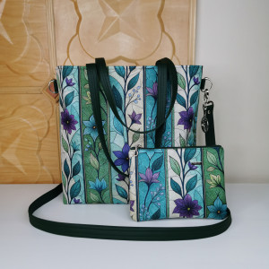 Torebka damska shopperka z kosmetyczką torebka miejska na ramę - kwiaty