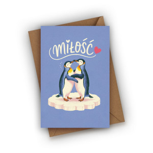 kartka ślubna z pingwinami- MIŁOŚĆ