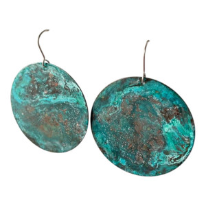 Kolczyki turkusowe koła z miedzi 5cm c1403