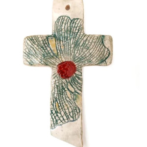 artystyczny krzyżyk ceramiczny na ścianę - pierwsza komunia