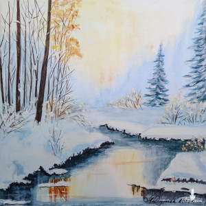 KOMPLET RĘCZNIE MALOWANYCH OBRAZÓW - TRYPTYK NATURY "ZIMOWE ZAMYŚLENIE" (darmowa dostawa)