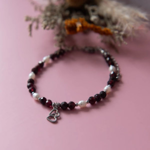 Bransoletka HEARTS ✧ granat i perła słodkowodna ✧ serca