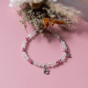 Bransoletka HEARTS ✧ kwarc różowy i turmalin różowy ✧ serca