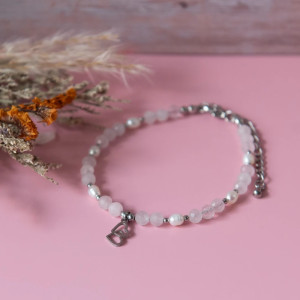 Bransoletka HEARTS ✧ kwarc różowy i perła słodkowodna ✧ serca