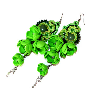 Zielone Kolczyki Sutasz Jaspis | Długie Kolczyki Kwiatowe | Stal Chirurgiczna