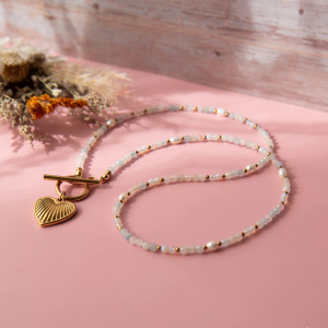 Naszyjnik AMOUR ✧ morganit, opal i perła ✧ serce