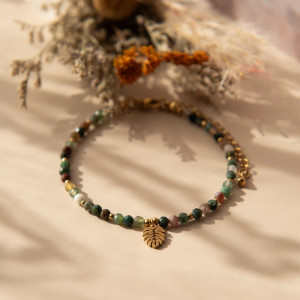 Bransoletka MONSTERA MINI ✧ agat indyjski ✧ liść monstery