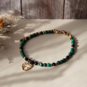 Bransoletka MONSTERA DARK ✧ malachit i turmalin czarny ✧ liść monstery