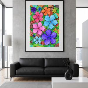 30. KOLOROWE KWIATY - rysunek, plakat.