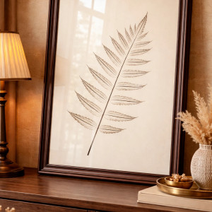 Obraz w ramie. Brązowy Liść Sumaka. Minimalistyczny Dekor Ścienny A3