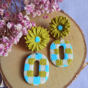 Kolczyki z gliny polimerowej oliwkowa kratka