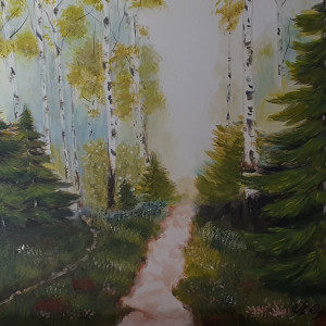 PEJZAŻ AKRYLOWY RĘCZNIE MALOWANY NA PŁÓTNIE "SZEPT BRZÓZ" - 40x30cm (darmowa dostawa)