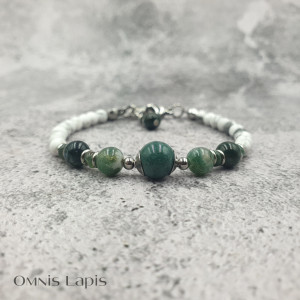 Bransoletka kontrastowa - howlit, agat mszysty, agat indyjski