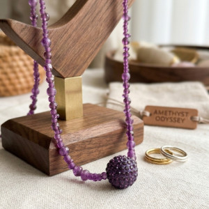 Naszyjnik Boho z Fioletowych Koralików Szklanych - Zapięcie Makrama