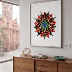 59. MANDALA NA OSTRO - CZERWONA - rysunek, plakat.