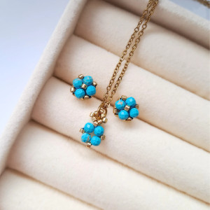 Komplet Biżuterii Turkus - Kolczyki Sztyfty i Naszyjnik