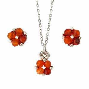 Komplet Biżuteri Karneol - Kolczyki Sztyfty i Naszyjnik