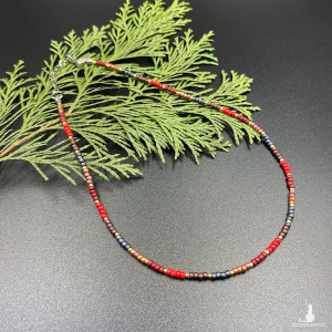 Krótki koralikowy naszyjnik bordowy, czerwony #1114