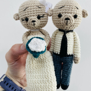 Młoda para misie maskotki ślubne ręcznie robione prezent