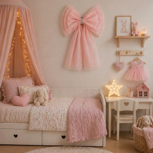 Kokarda dekoracyjna XL jasnoróżowy tiul