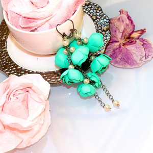 Długie Kolczyki Blossom Kwiaty Miętowe | Pastelowa Biżuteria Boho | Stal Chirurgiczna