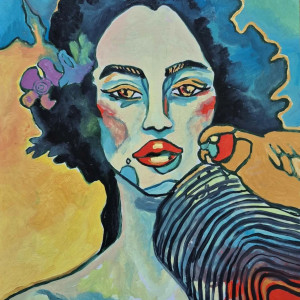 obraz ręcznie malowany złoty ptak