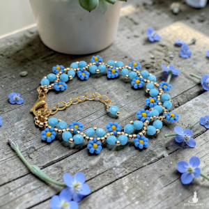 niezapominajka - delikatna bransoletka z drobniutkich koralików