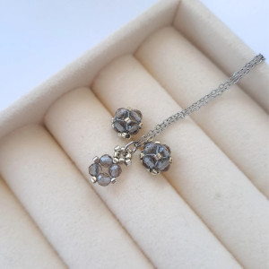 Komplet Biżuterii Kwarc Dymny - Kolczyki Sztyfty i Naszyjnik